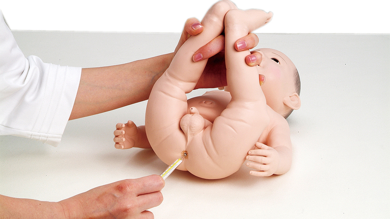 Insertion of a rectal thermometer